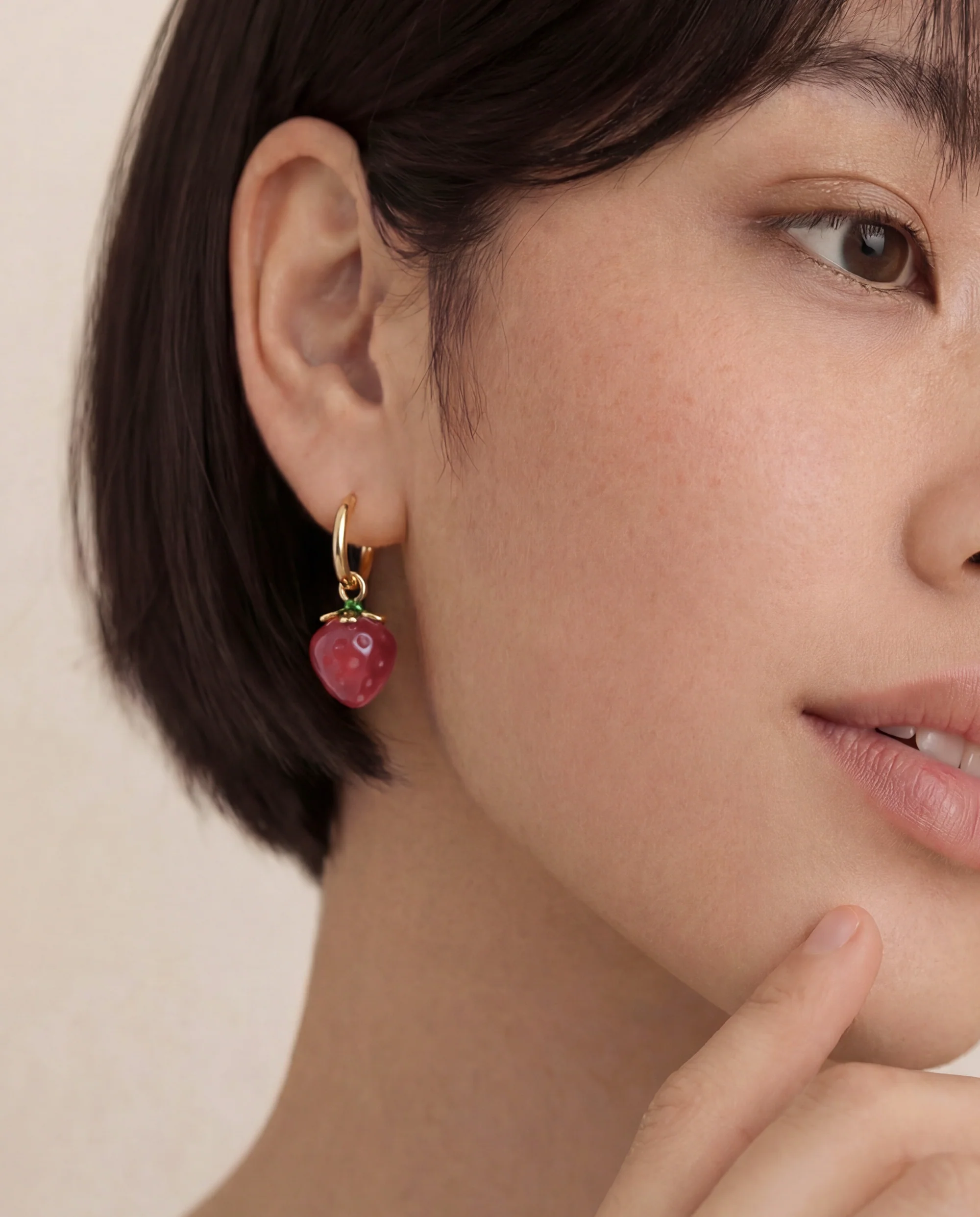 Harvest — Jade Stone Charm Earrings in Strawberry