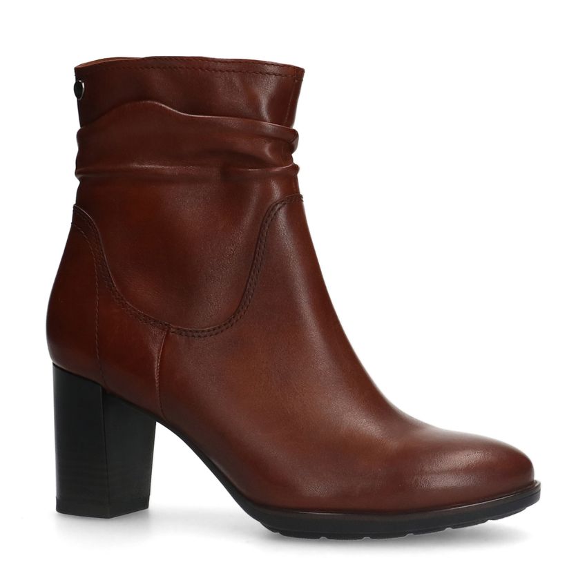 No Stress Cognac leren enkellaarsjes met hak