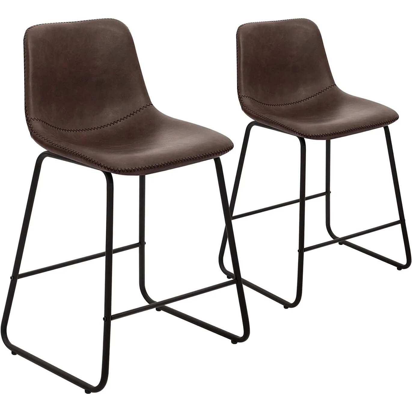 CangLong modern Faux Leather Armless Counter Stool with Metal Frame, Set of 2, Brown