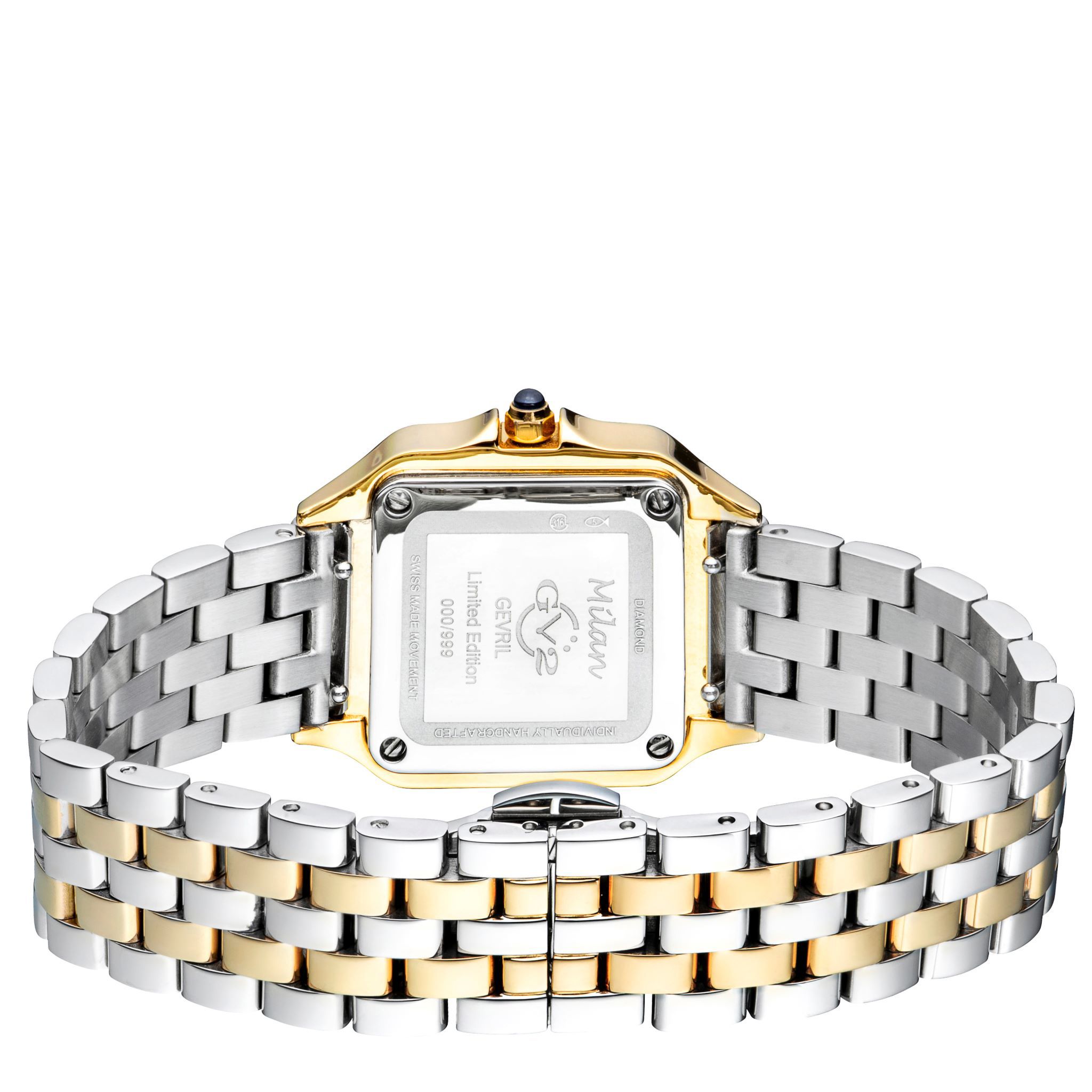 GV2 Milan Diamond-Set Luxury Watch with Swiss Quartz Movement, Two-Tone IP Yellow Gold and Stainless Steel Bracelet, 27.5 MM, Sapphire Crystal