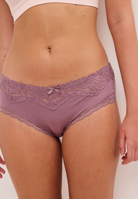 Womens 3pk Pink Lace Trim Short Briefs