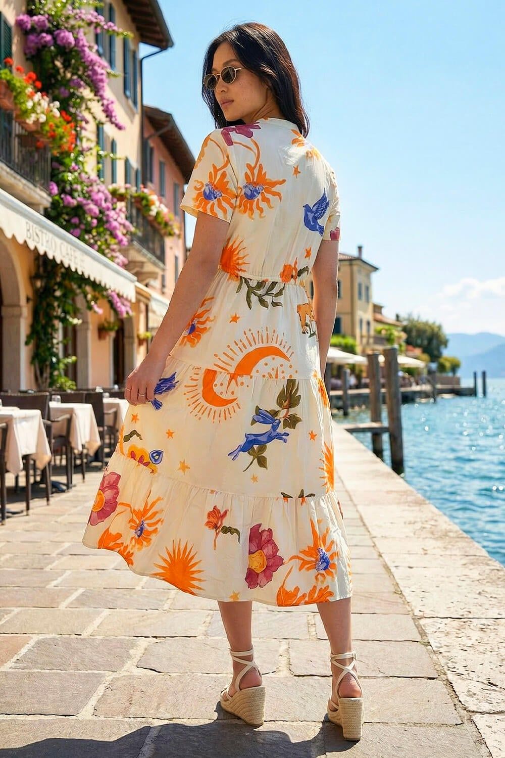 Roman Petite Sunburst Print Tiered Dress