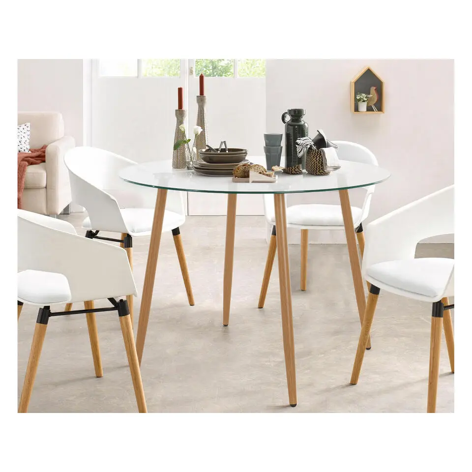 Miller - Ronde eettafel &Oslash;100 cm 4 zitplaatsen in glas / eiken look