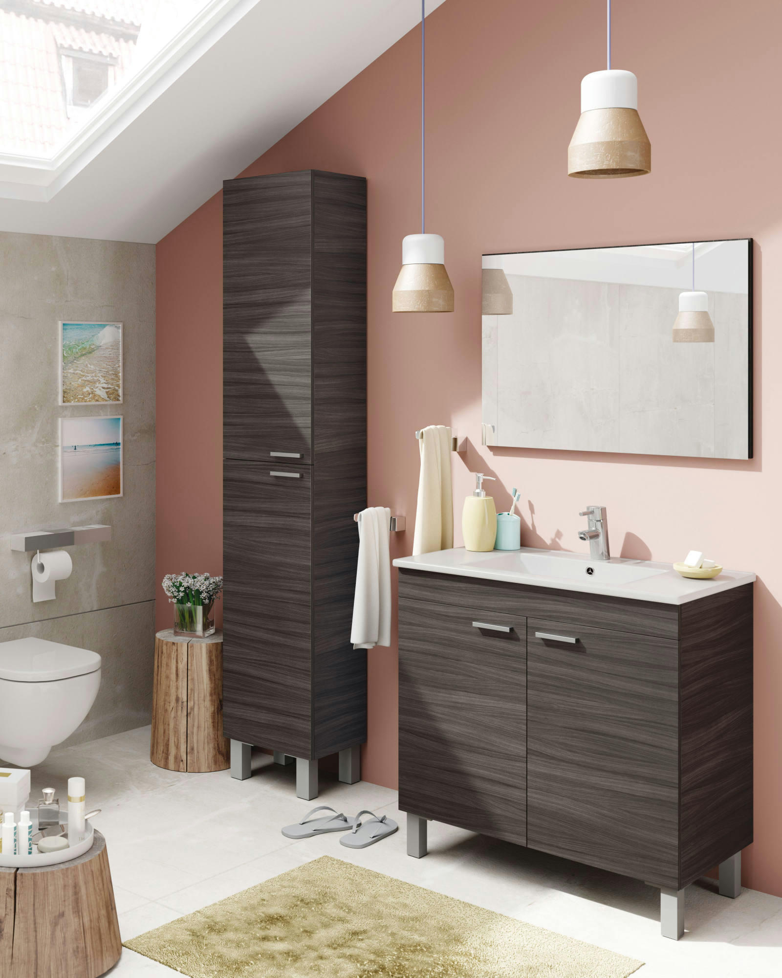 DFAROPP - Colonne de salle de bain 2 portes effet bois gris frêne