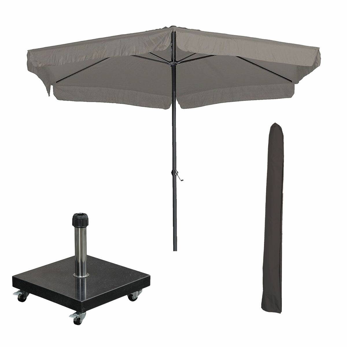Garden Impressions stokparasol Delta taupe Ø300 cm met 40kg Eureka voet en hoes