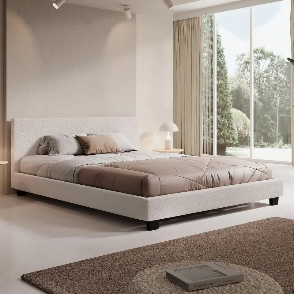 Meubella - Tweepersoonsbed George - Wit Teddystof - 180x200 cm