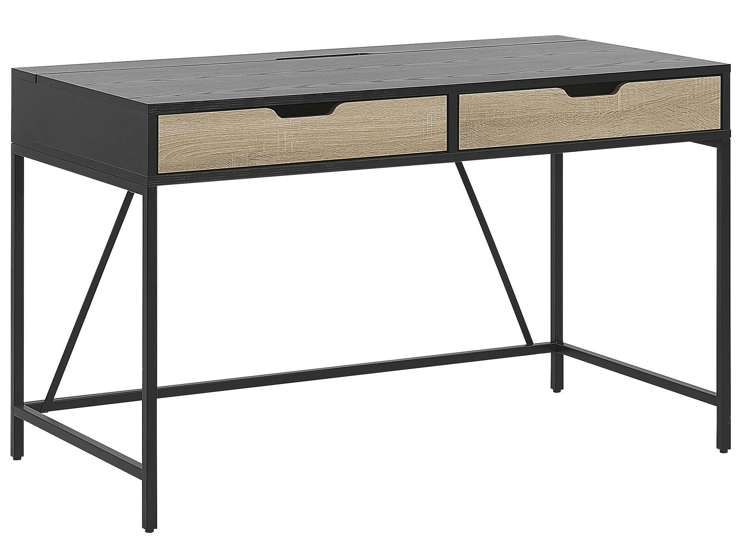 JENA - Bureau noir effet bois clair avec 2 tiroirs 120 x 60 cm