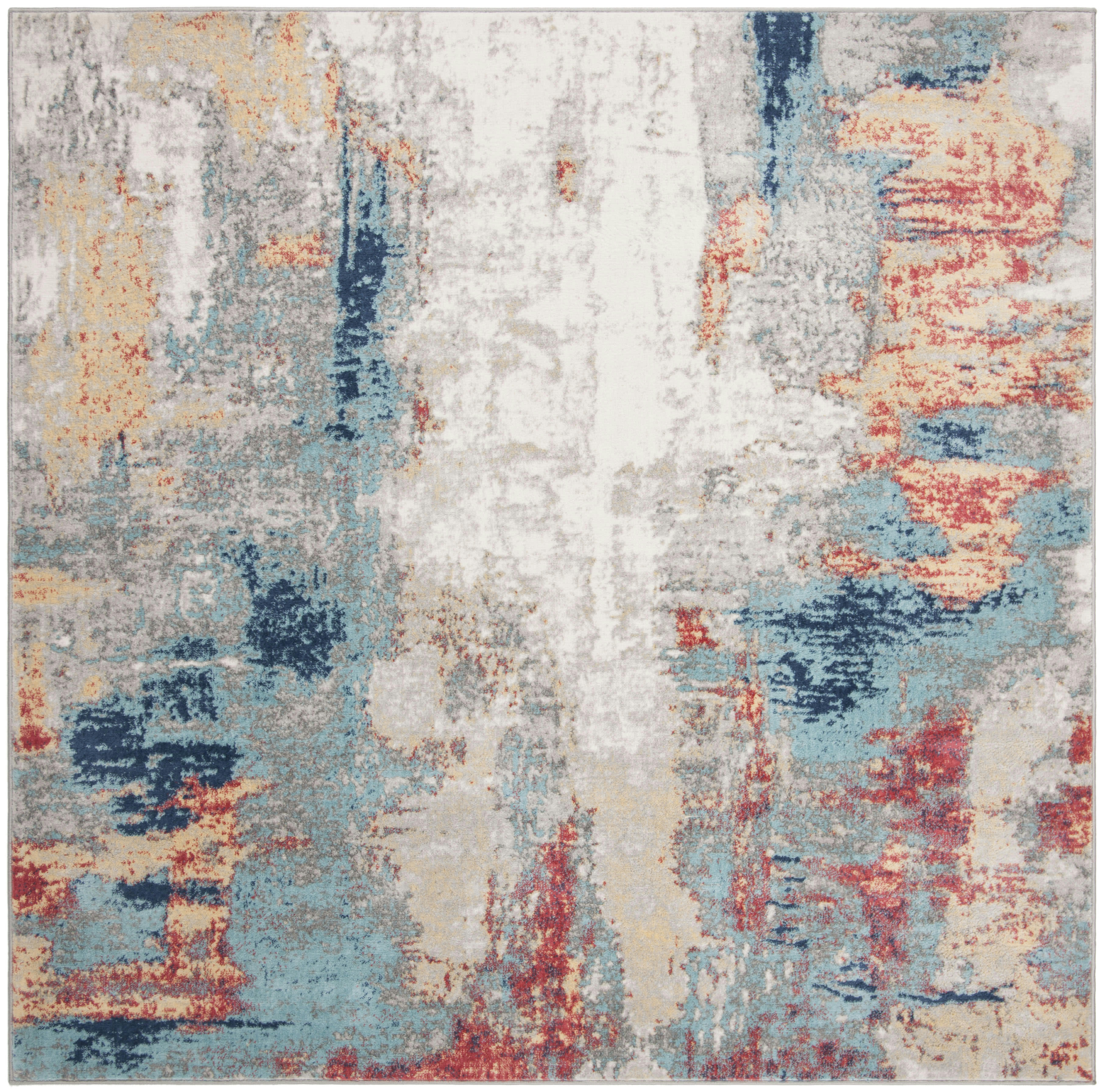 JASPER - Tapis de salon interieur en gris & rouge, 201 x 201 cm