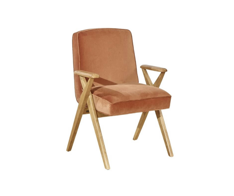 BO PARIS - X - Fauteuil de table scandinave en bois et velours caramel