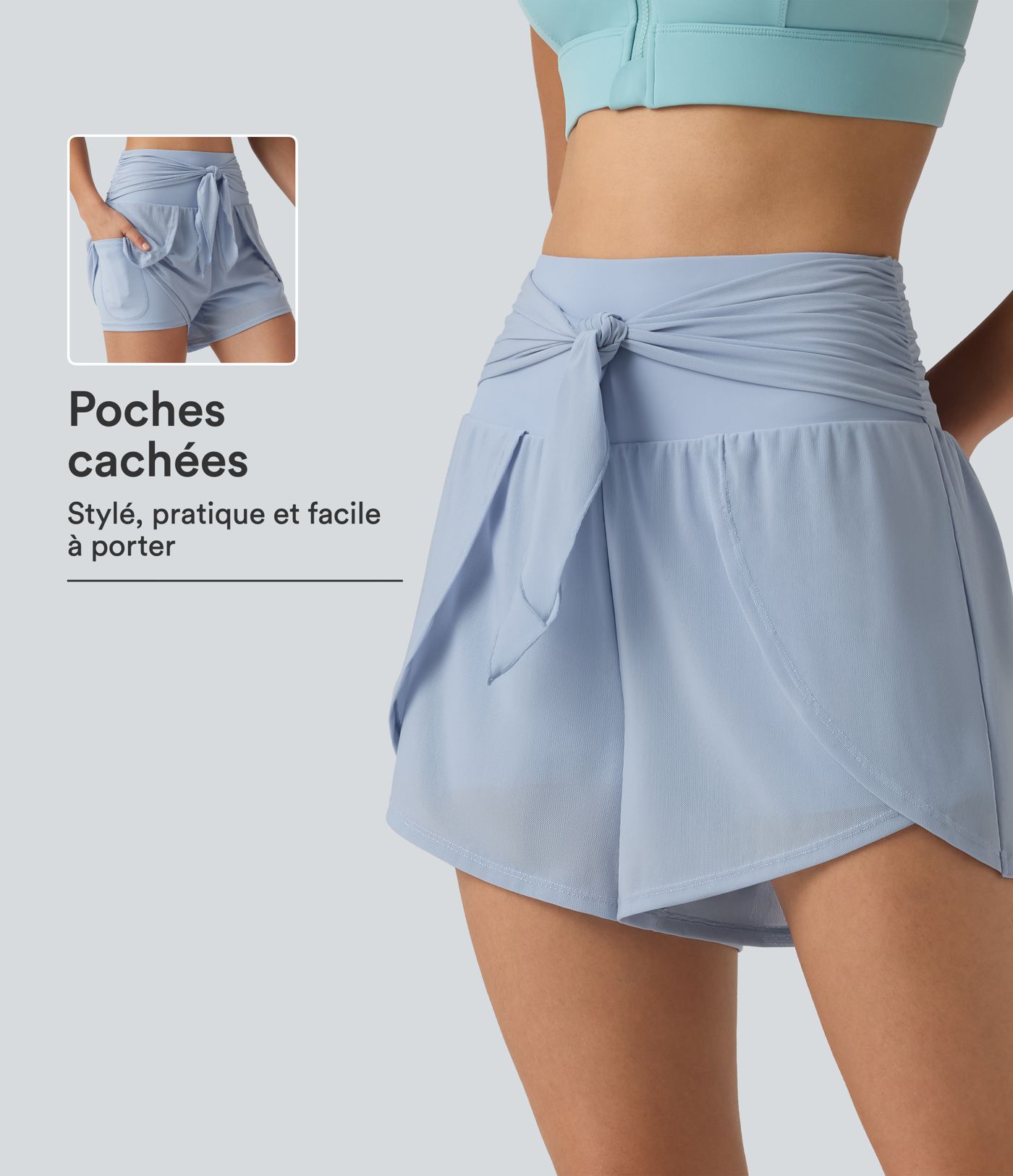 Short de running 2-en-1 SoftlyZero™ Airy 8cm effet frais InstantCool taille haute avec lien devant, mesh contrasté, poches et protection solaire UPF50