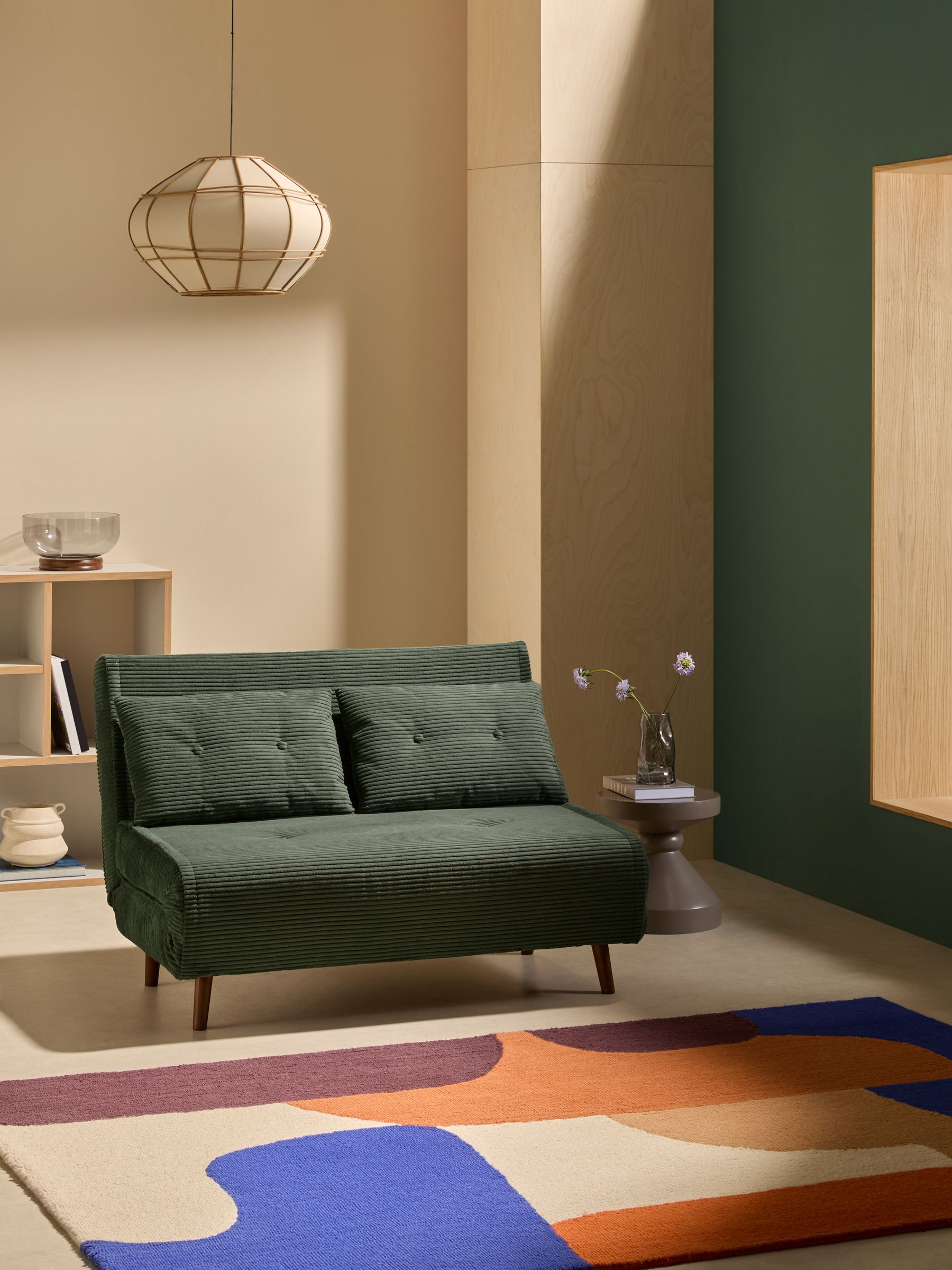 Regular Haru 2 Seater Sofa Bed in Olive Green Corduroy