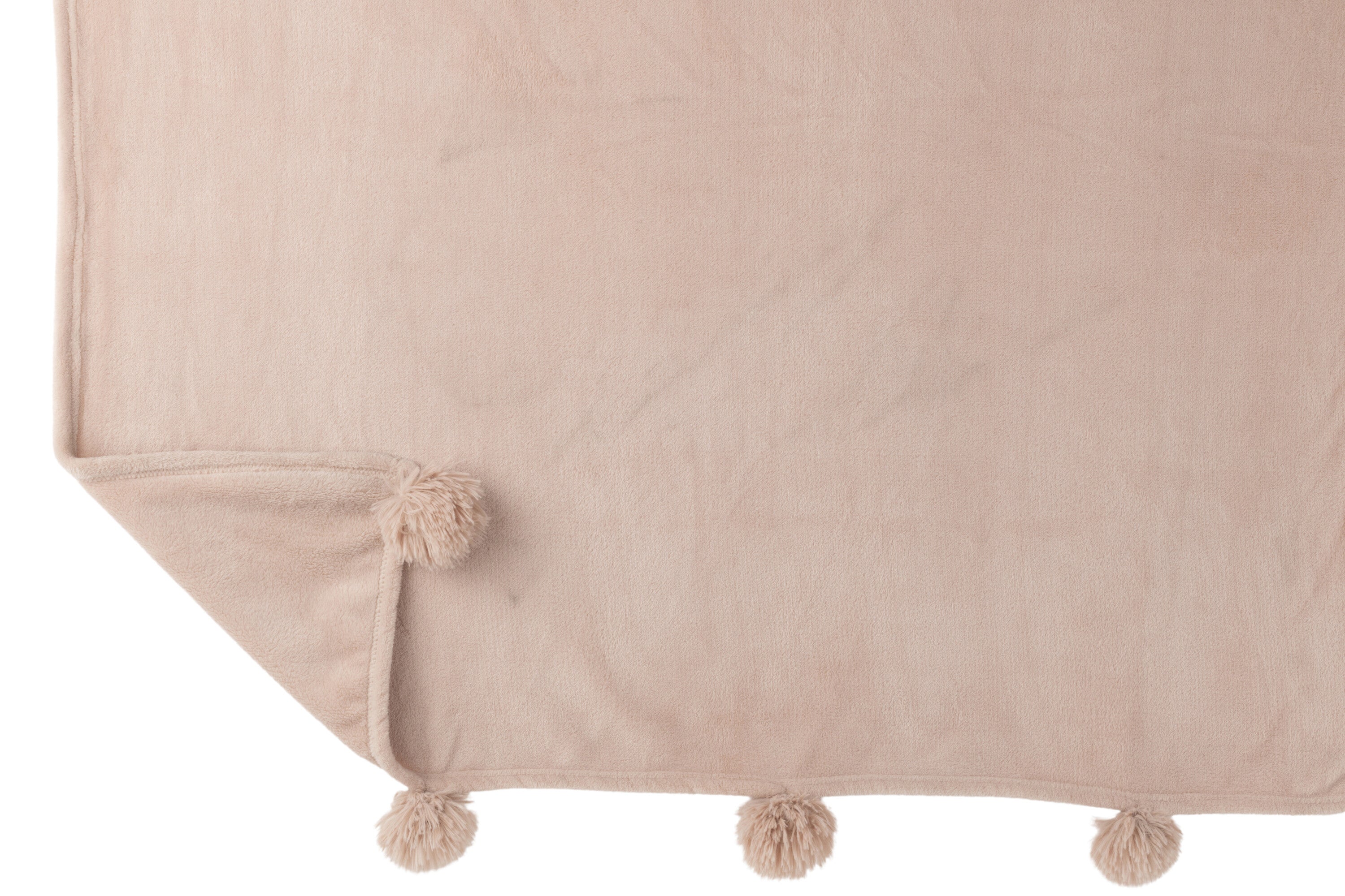 J-Line plaid Pompom - polyester - donkerbeige - 170 x 130 cm