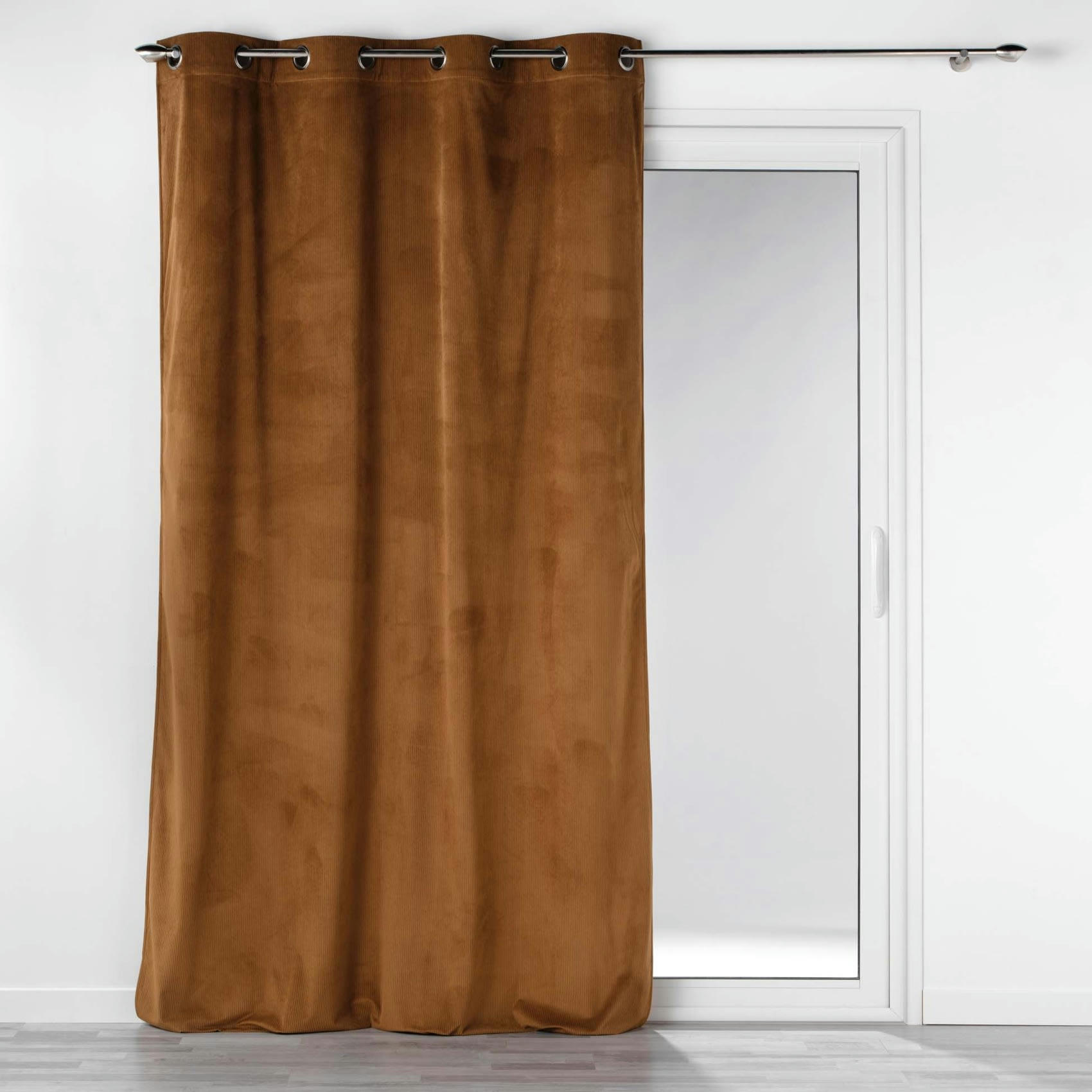 - Rideau tamisant uni en velours côtelé marron brun 140x260 cm