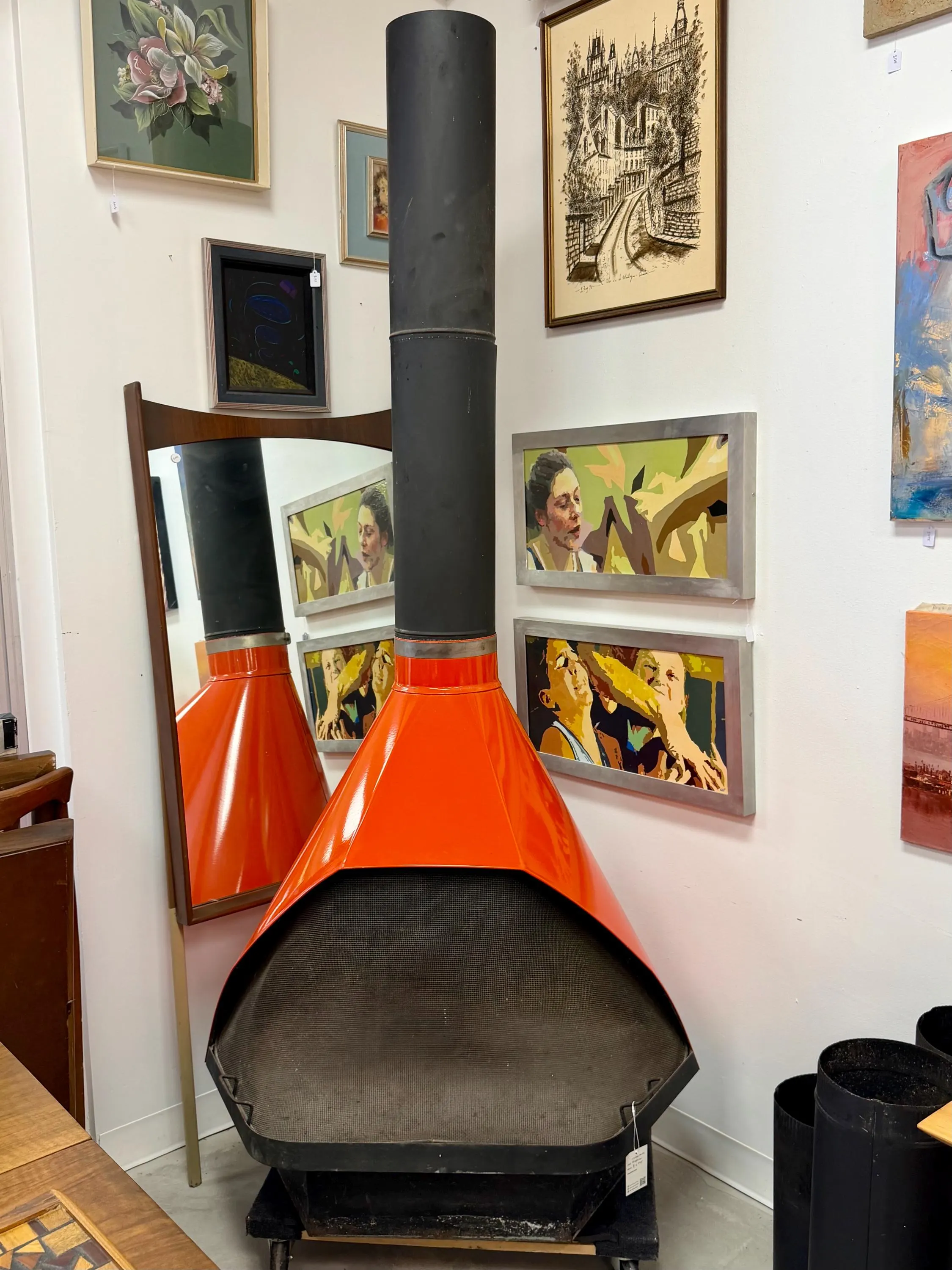 Mid Century Modern Original Vintage Orange Fireplace