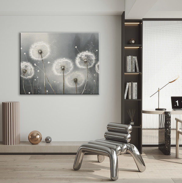 Feeby Obraz na płótnie, Dmuchawce w odcieniach szarości 60x40