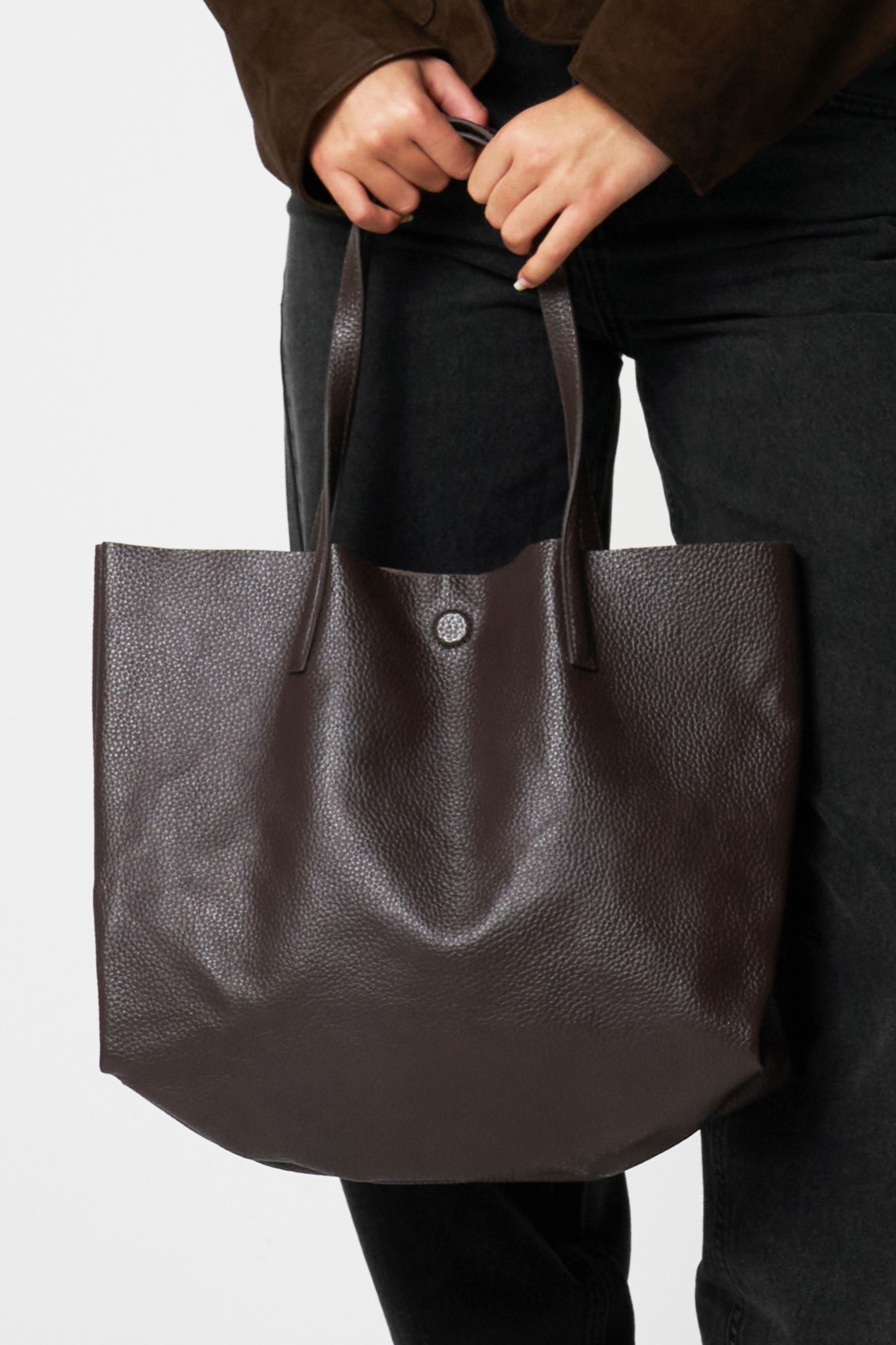 Barneys Originals Brown Real Cow Leather Tote Bag