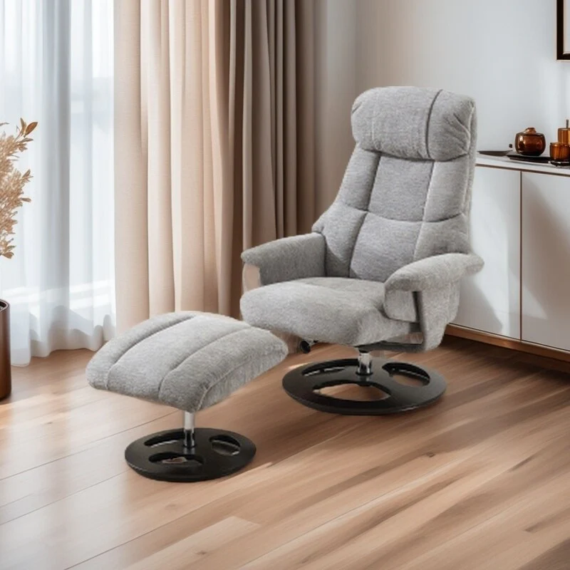 360° Swivel Ergonomic Recliner Chair with Ottoman, Adjustable Backrest, 5 Vibration Massage, Seat Heating, Chenille Fabric