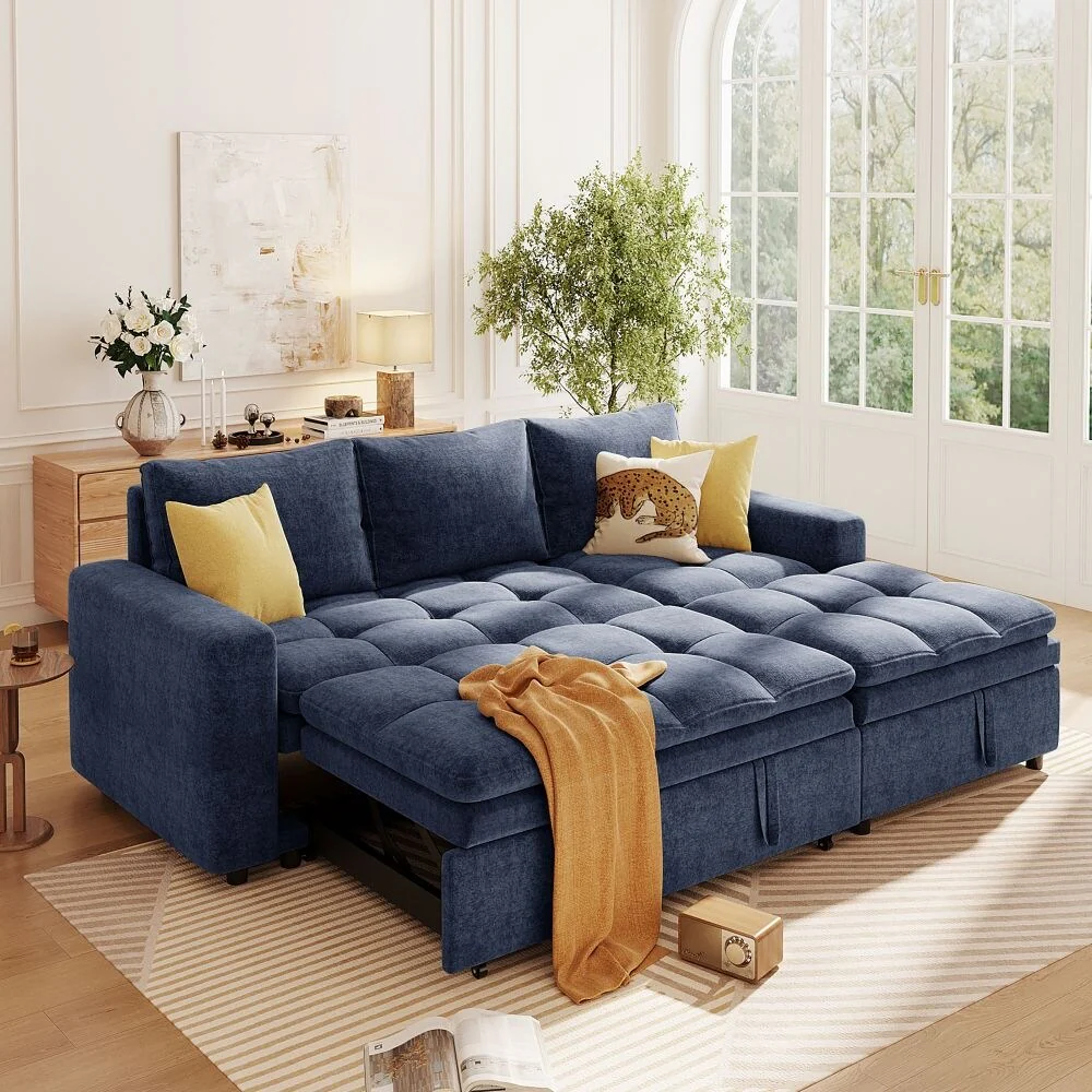 Soft Upholstered Sectional Sofa Bed with Storage Space, Suitable for Living Rooms and Apartments