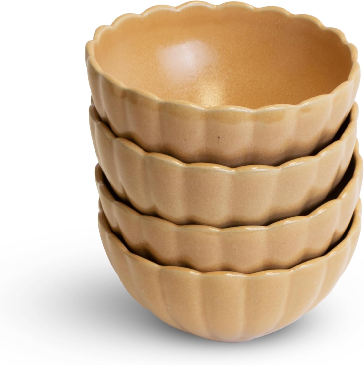 LEMIEUX ET CIE Dhalia 4-Piece Bowl Set Stoneware, Bowls, Dishwasher and Microwave Safe, Dish Set for 4, Camel