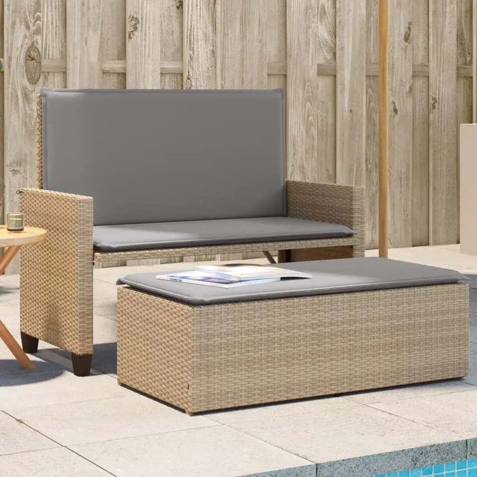 vidaXL - Tuinbank met kussens en voetenbank - Beige - Poly rattan - 122x55x97 cm