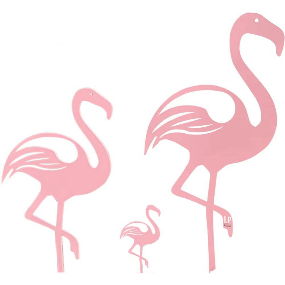 COLLECTION ANIMAUX LP DESIGN - Famille de 3 flamants roses en acier galvanisé peint