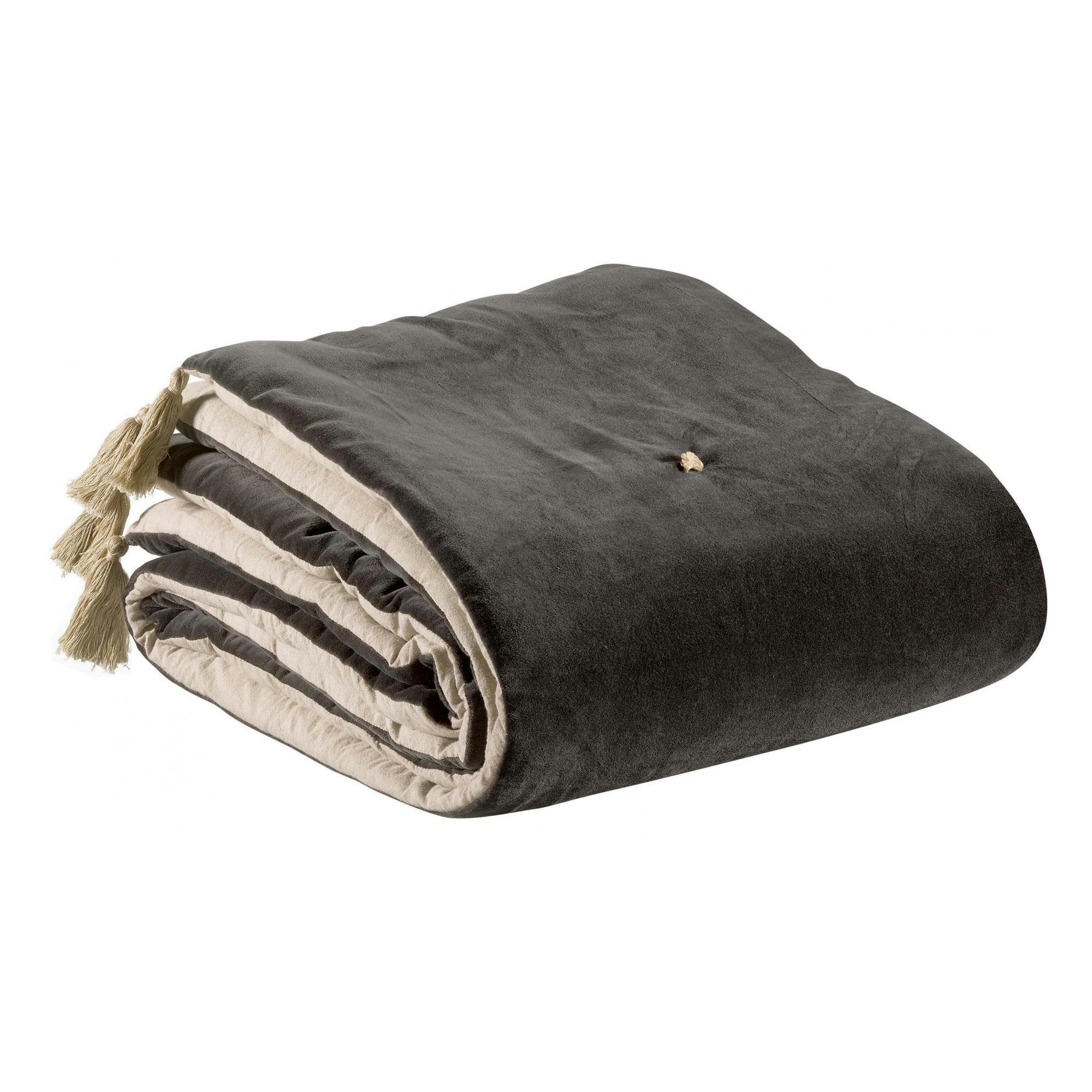 ELISE - Edredon pompons  en coton tonnerre 80 x 180