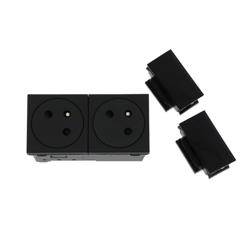 Prise encastrée Mosaic Link DLP 2 x 2 P   A à clipser en plastique noir LEGRAND