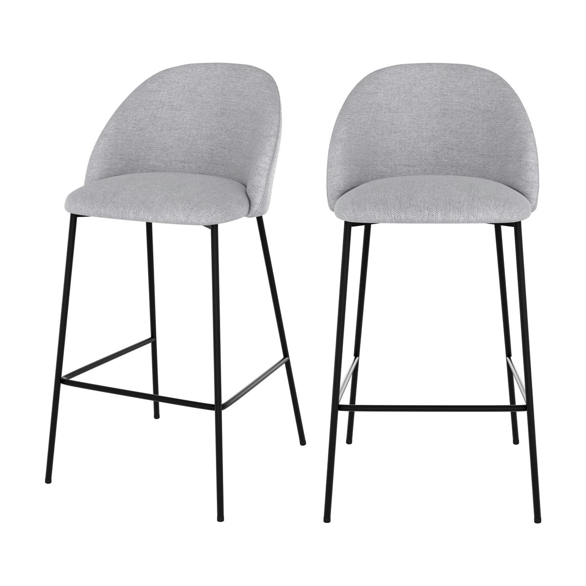 KARL - Chaise de bar en tissu chiné gris clair 66 cm (lot de 2)