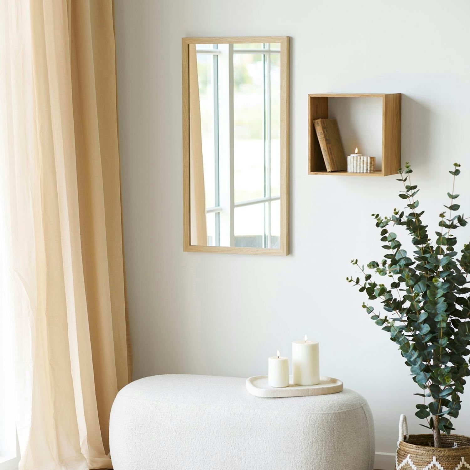 Miroir rectangulaire cadre effet bois clair 75 cm CODY