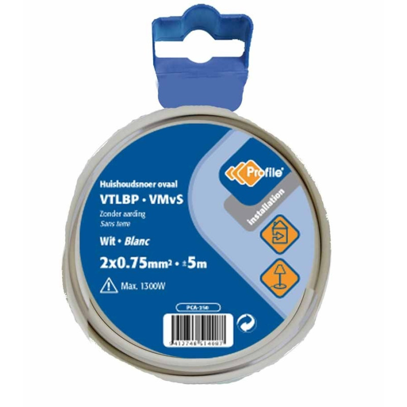 Câble VTLBP 2 x 0.75 mm² blanc 5 m PROFILE