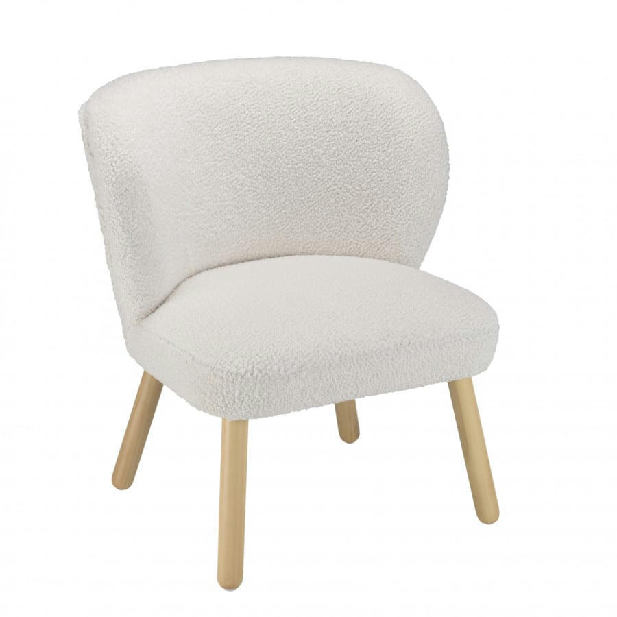 ALBANE - Fauteuil en tissu bouclette blanc pieds en bois