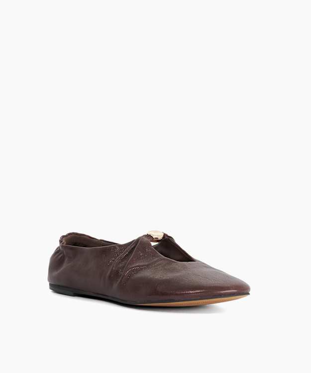 Havella Burgundy - Ruched Leather Ballet Flats