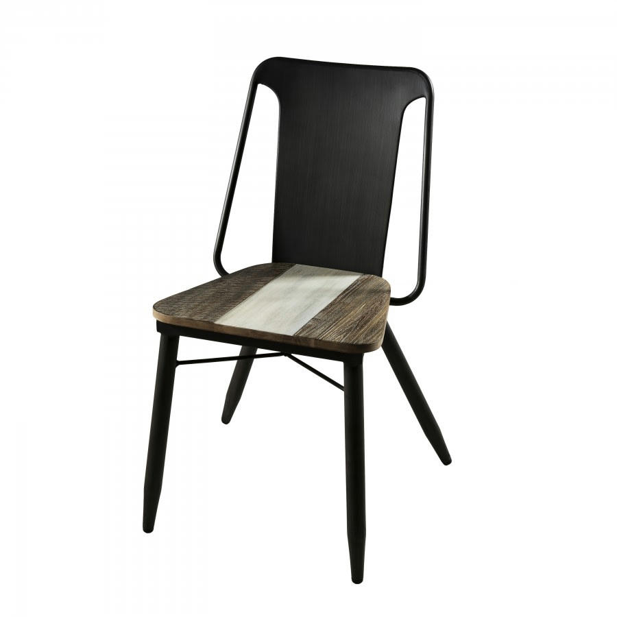 LEANDRE - Lot de 2 chaises en acacia et acier noir