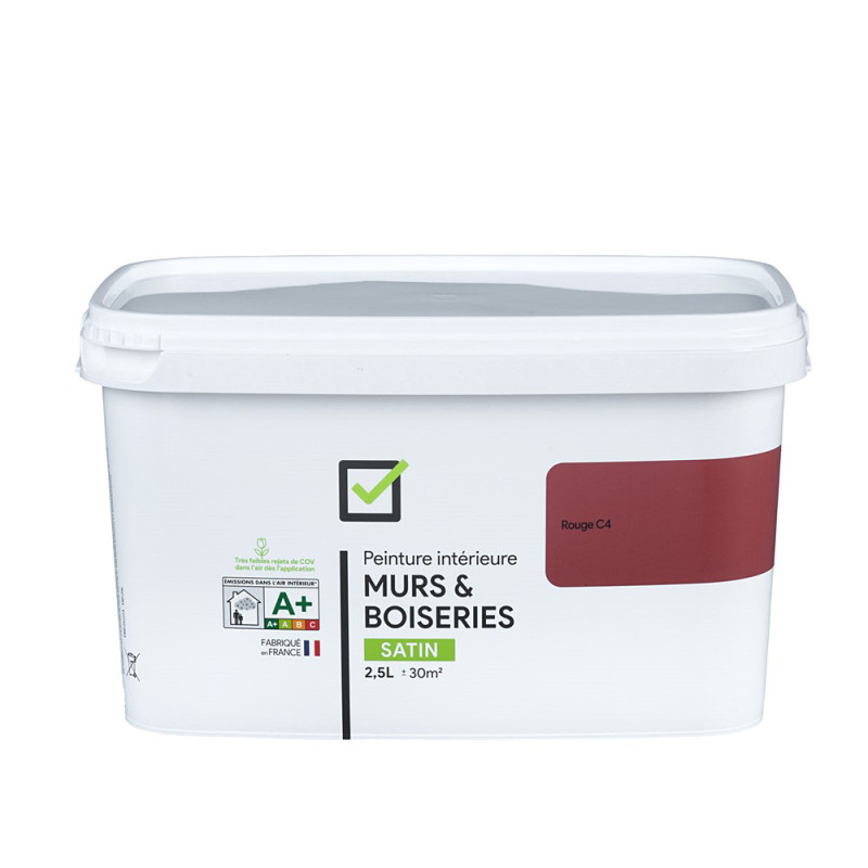 Peinture pour murs et boiseries rouge C4 satiné 2,5 L