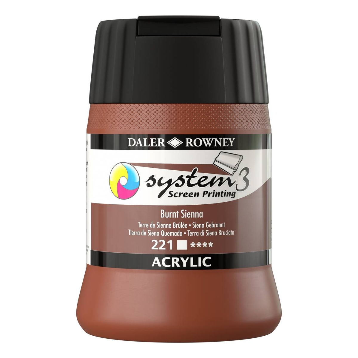 Daler-Rowney System3 Burnt Sienna Screen Printing Acrylic Ink 250ml