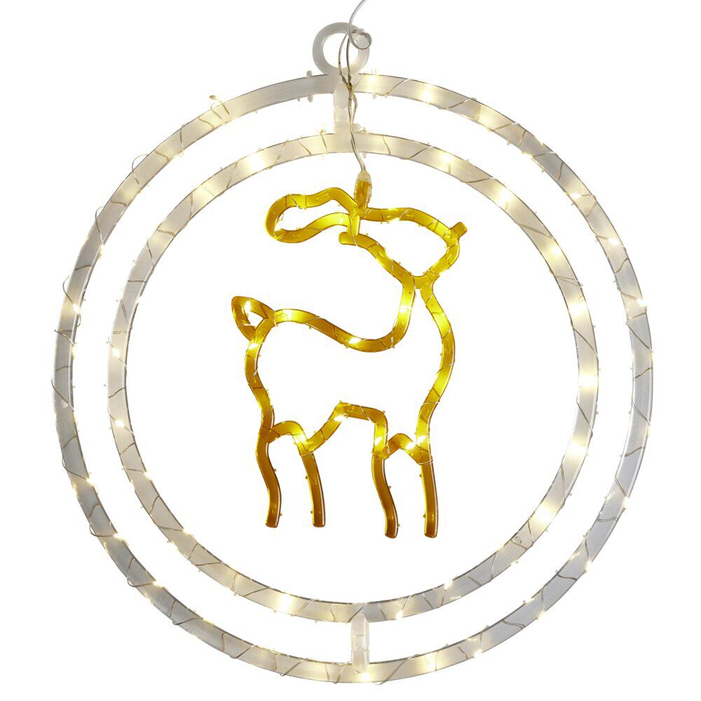 Couronne de No&euml;l lumineuse 74LED sapin ou renne Ø36cm (2 modèles)