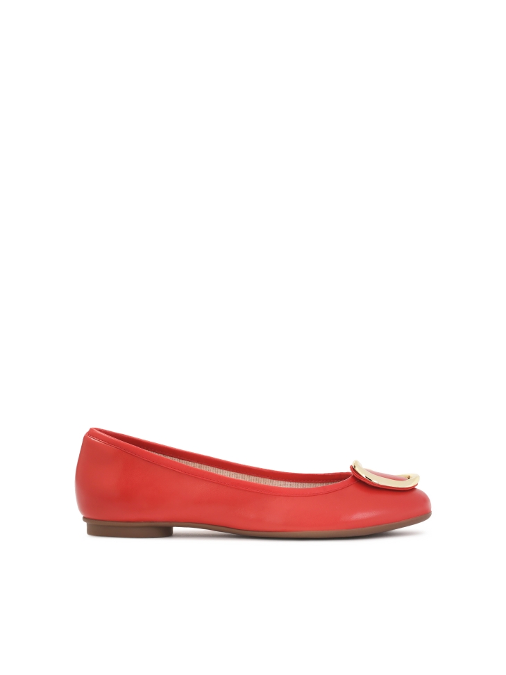 Red leather ballerinas with metal accents
