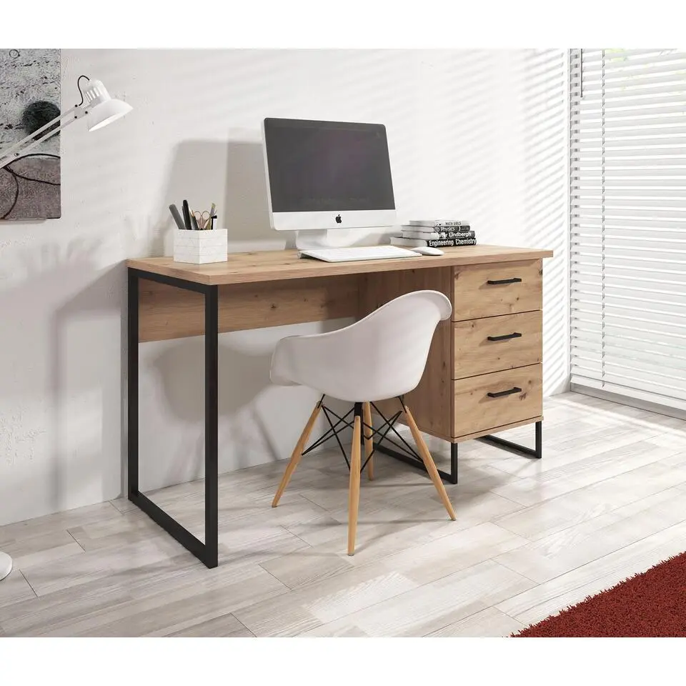 Meubella - Bureau Saturn - Eiken - Zwart - 138 cm