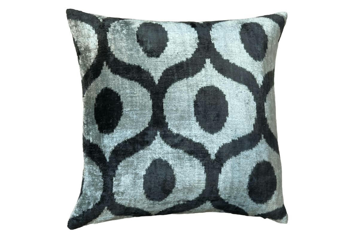 - Housse de coussin velours soie ikat  50x50 bleu