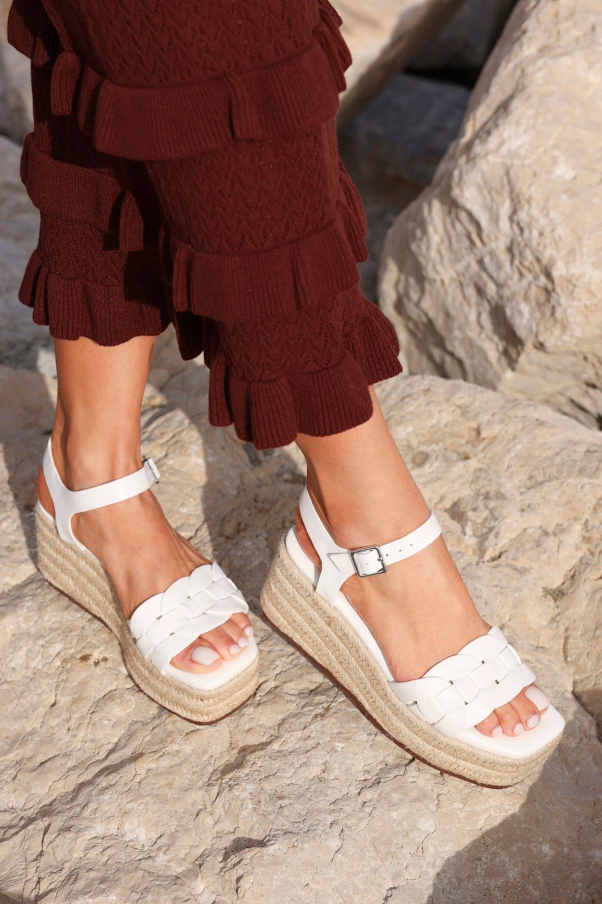 Linzi Grazia White Plaited Flatform Sandals