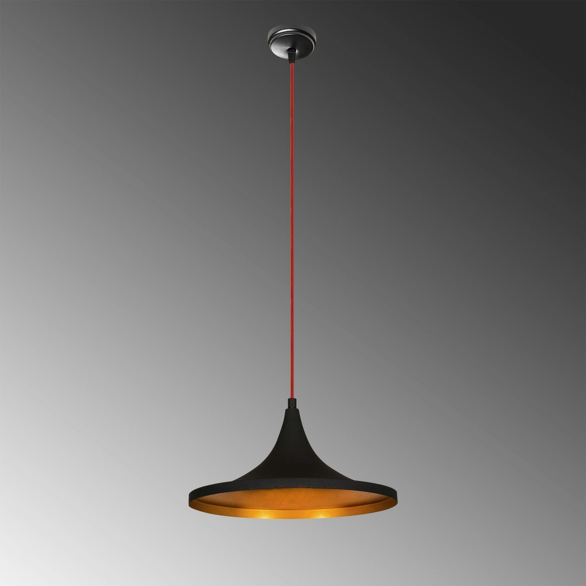 Suspension moderne noire mate câble rouge, forme évasée SILE