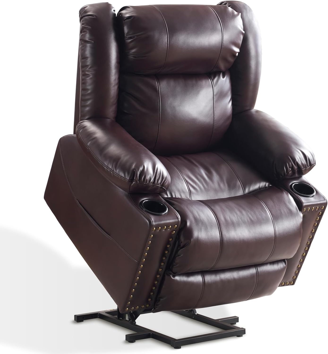 Power Lift Recliner Chair for Elderly, Oversized Leather Lift Chair with Heat and Massage, Dual Motor Zero Gravity Power Recliner Chair with Adjustable Headrest, Cup Holder & USB Port