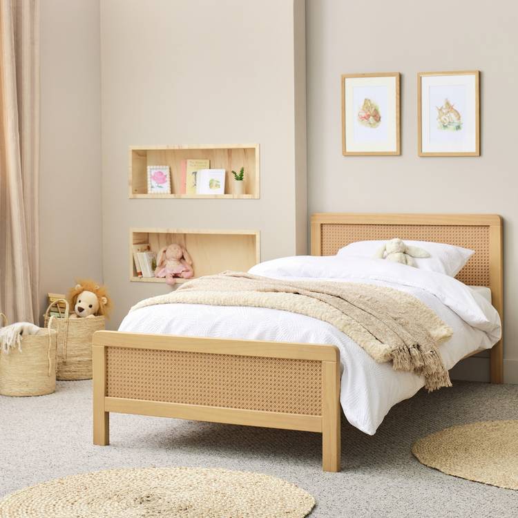Habitat Kids Rattan Single Bed Frame & Mattress - Oak Stain