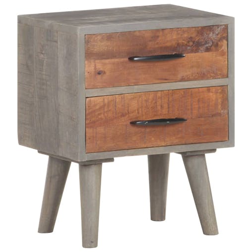 NNEVL Bedside Cabinet Grey 40x30x50 cm Solid Rough Mango Wood
