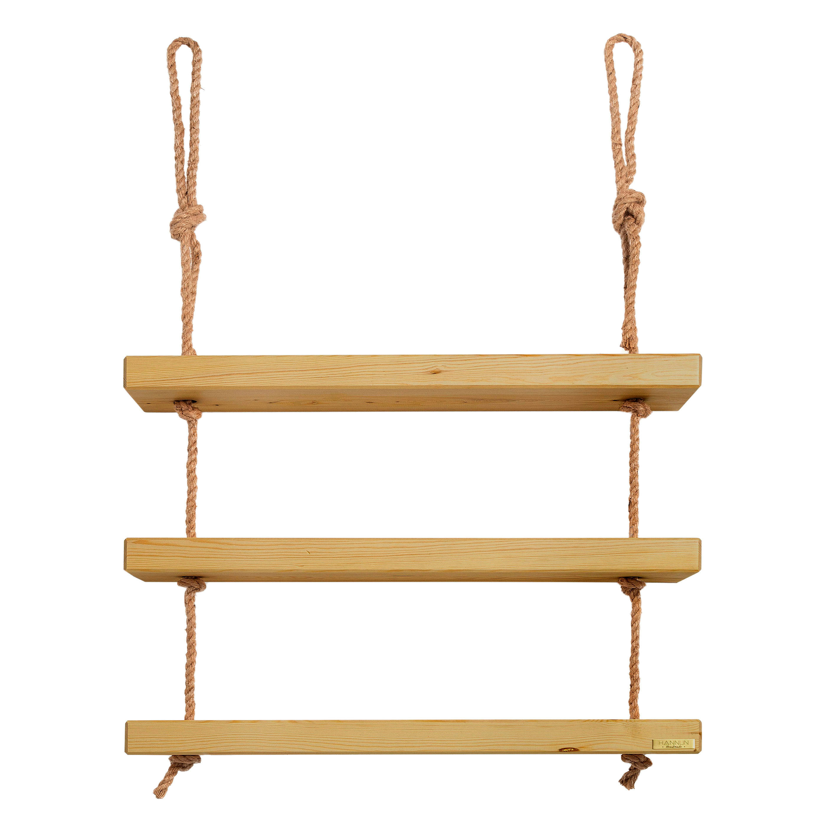 MAKEMBA - Etagère suspendue en bois massif de couleur naturelle à 3 étages 70 cm