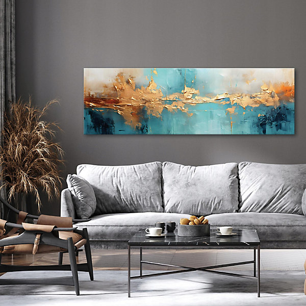 Impression sur toile abstrait or bleu moderne 145x45 cm xxl tableau décoration deco murale intissée pour salon chambre cuisine