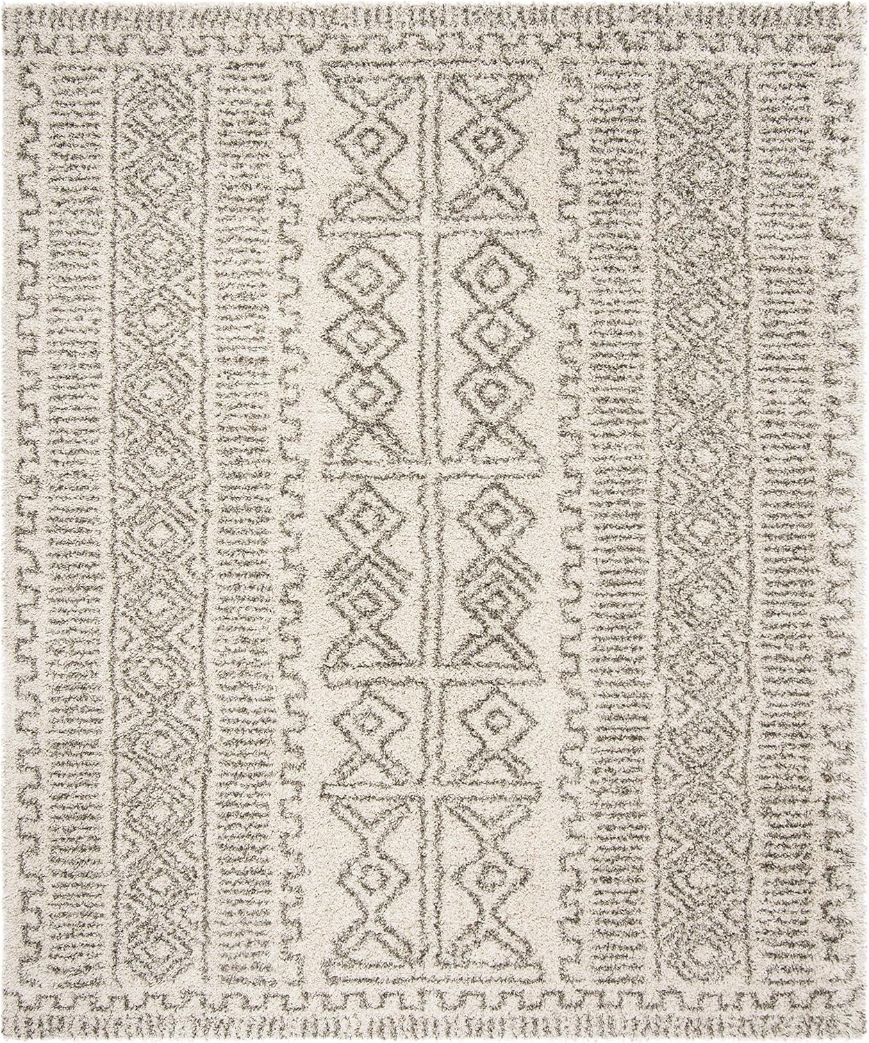 SAFAVIEH Hudson Shag Collection Area Rug - 9' x 12', Ivory & Grey, Moroccan Design, Non-Shedding & Easy Care, 2-inch Thick Ideal for High Traffic Areas in Living Room, Bedroom (SGH376A)