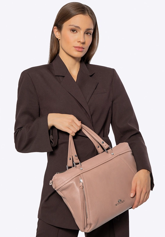 Damska torba na laptopa 15" ze skóry z chwostem beżowa