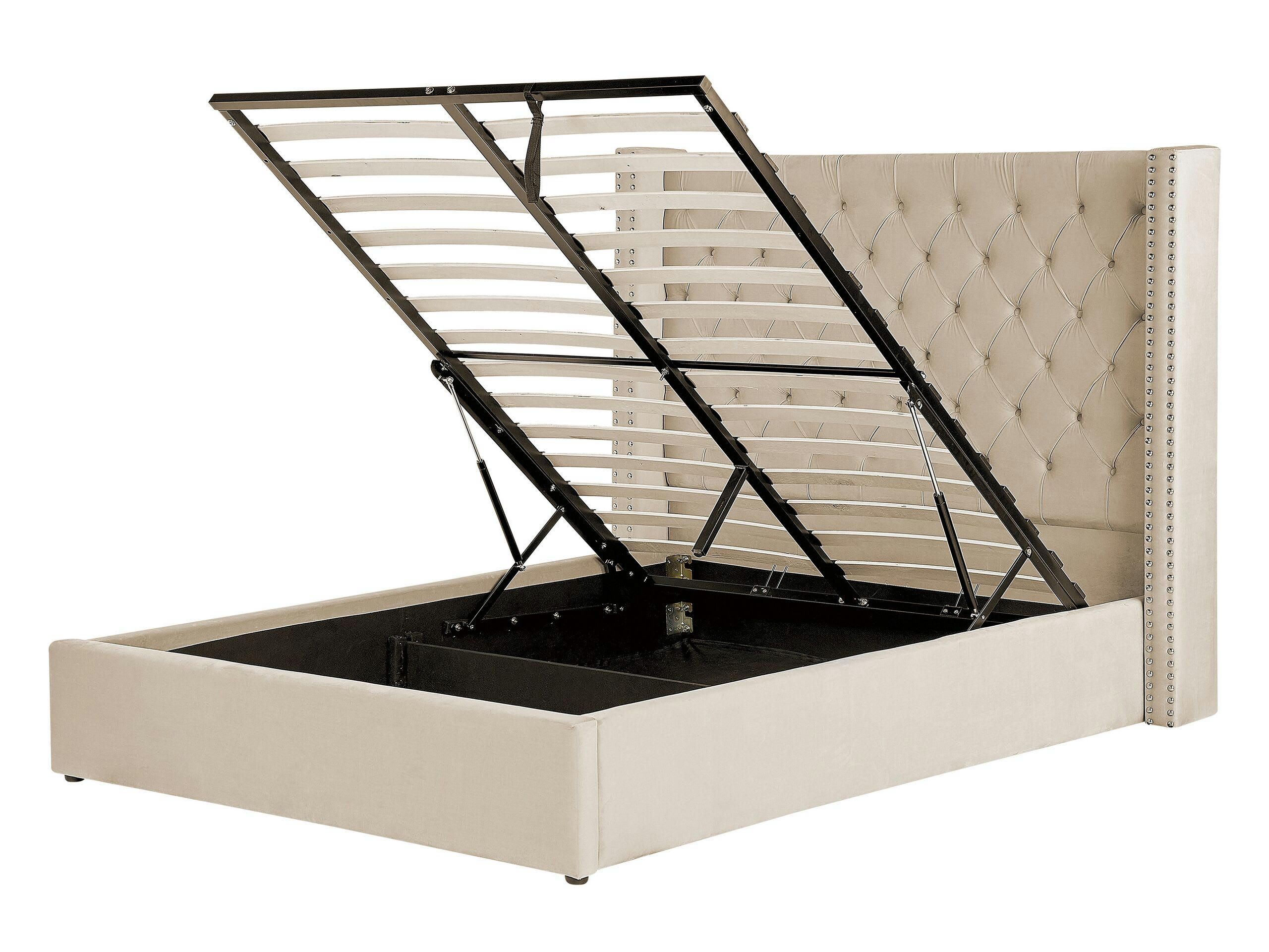 LUBBON - Lit double en tissu beige 140x200