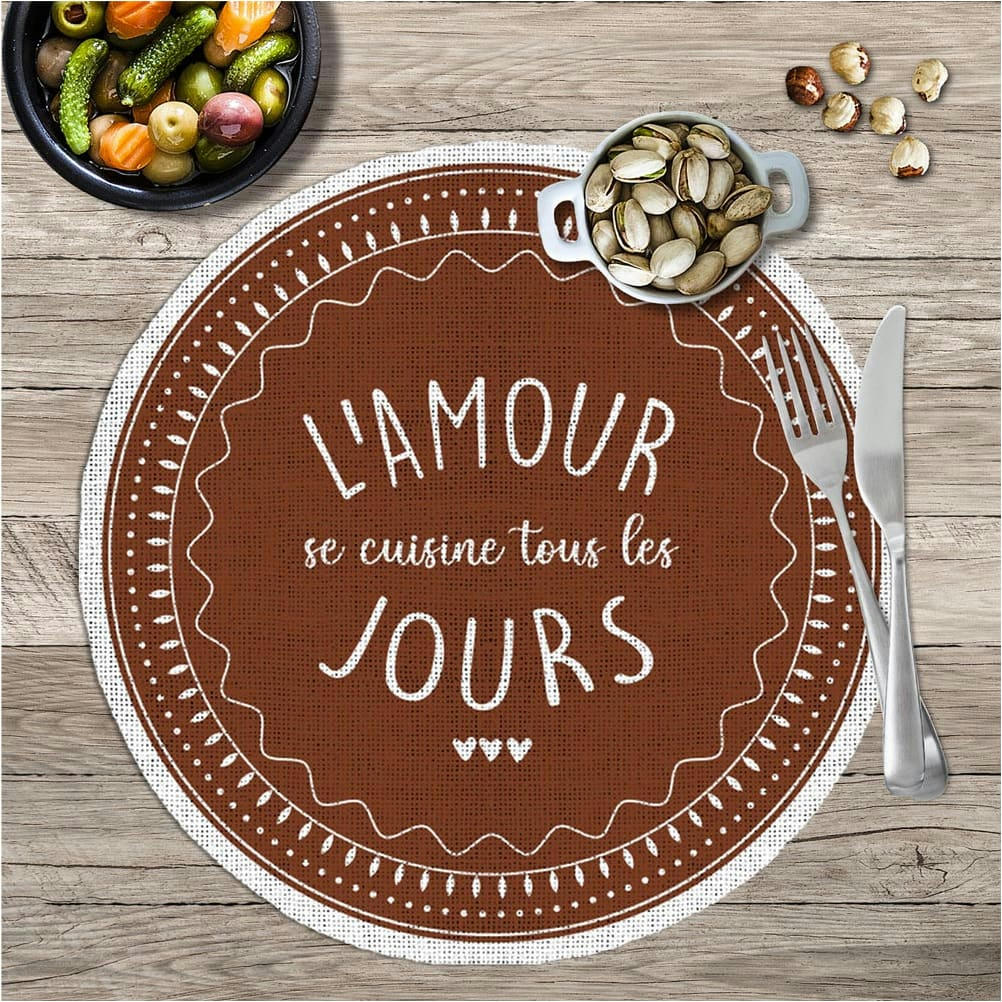 - Set de table rond l'amour se cuisine D38cm